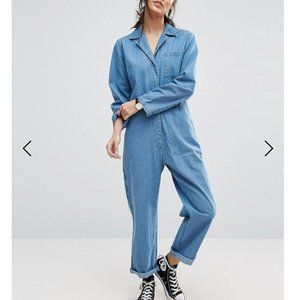 ASOS Denim Boilersuit in Mid Wash Blue Size 4 Jumpsuit Coveralls